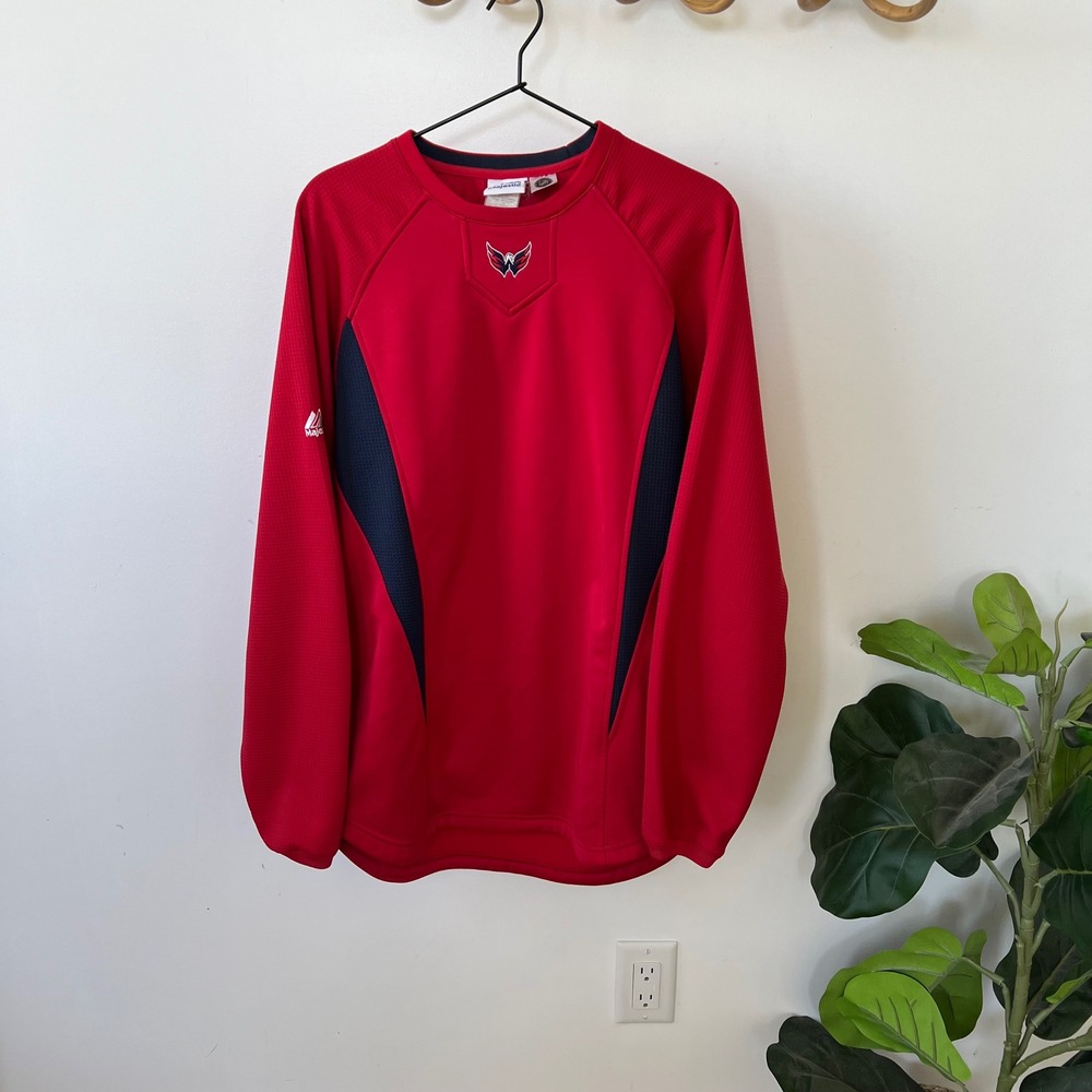Majestic NHL Washington Capitals Therma Base Red Pullover Sweatshirt 6620 Mens L